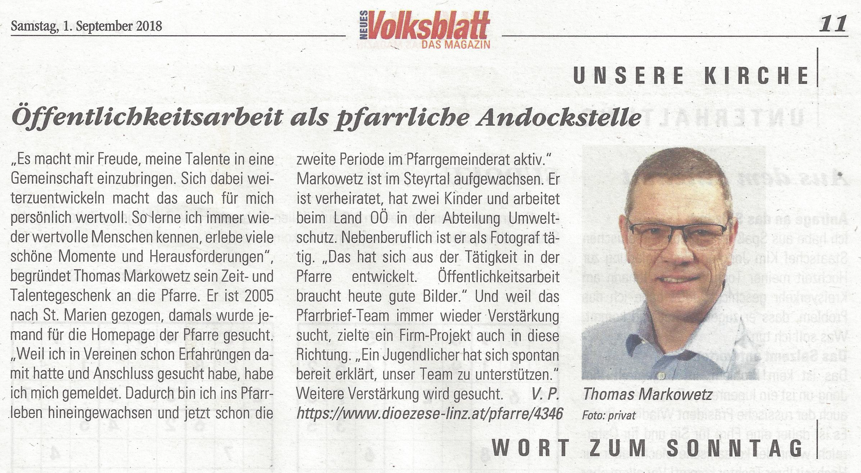Interview im Volksblatt am 1.9.2018