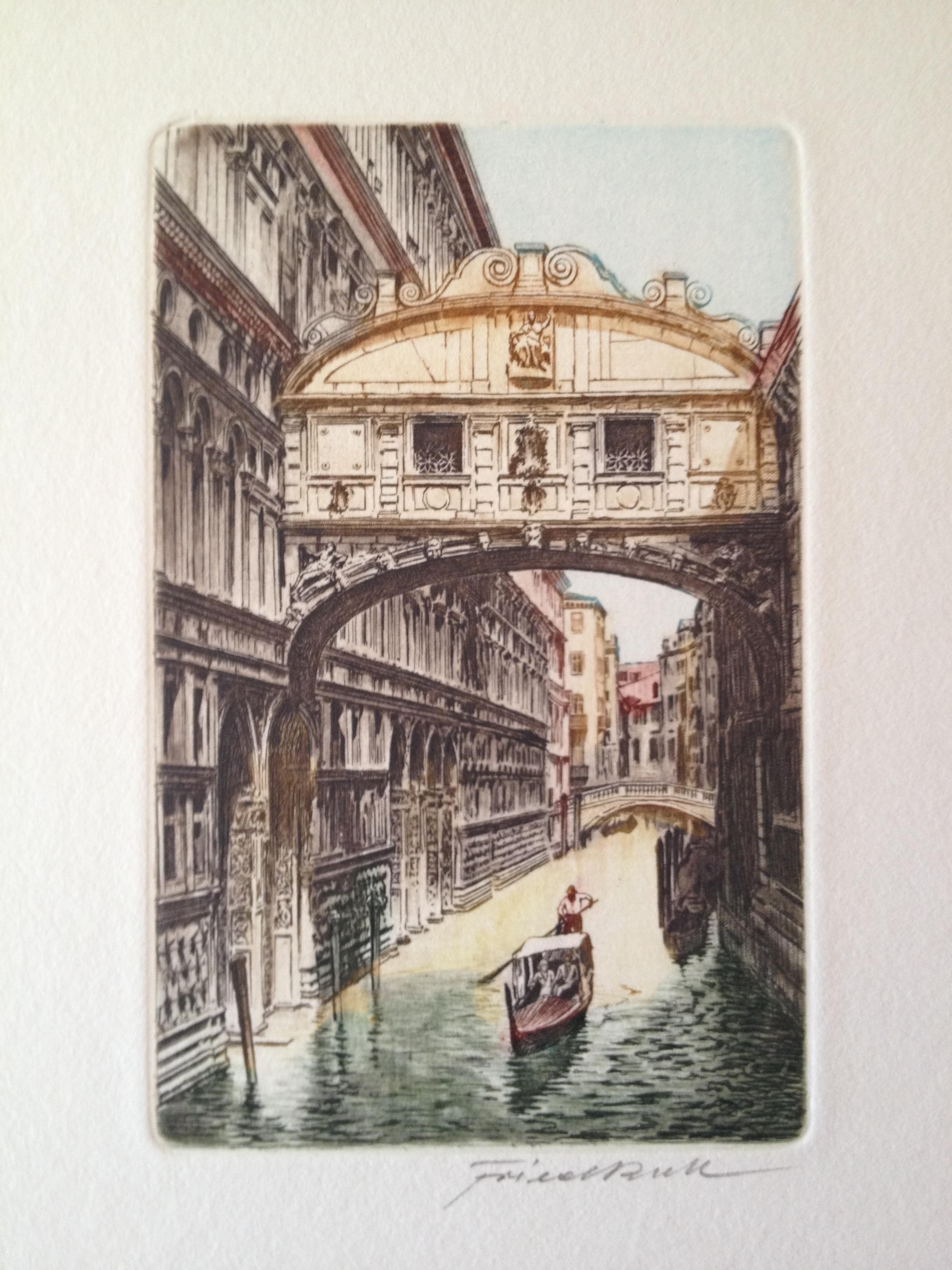 Eine der beliebtesten Ansichten in Venedig, signiert, Motiv 10 x 15,5 cm, Blatt 24 x 30 cm