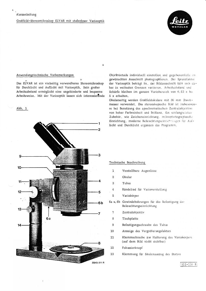 Leitz Irismikroskop ELVAR Großfeld  - Stereomikroskop