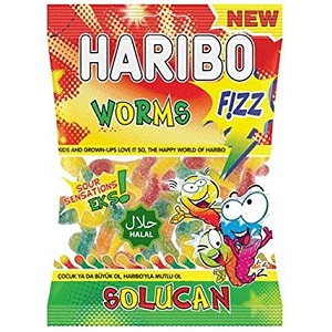 Haribo Helal  Fizz Worms/Sour  24x80g.(stk.1.05fr)
