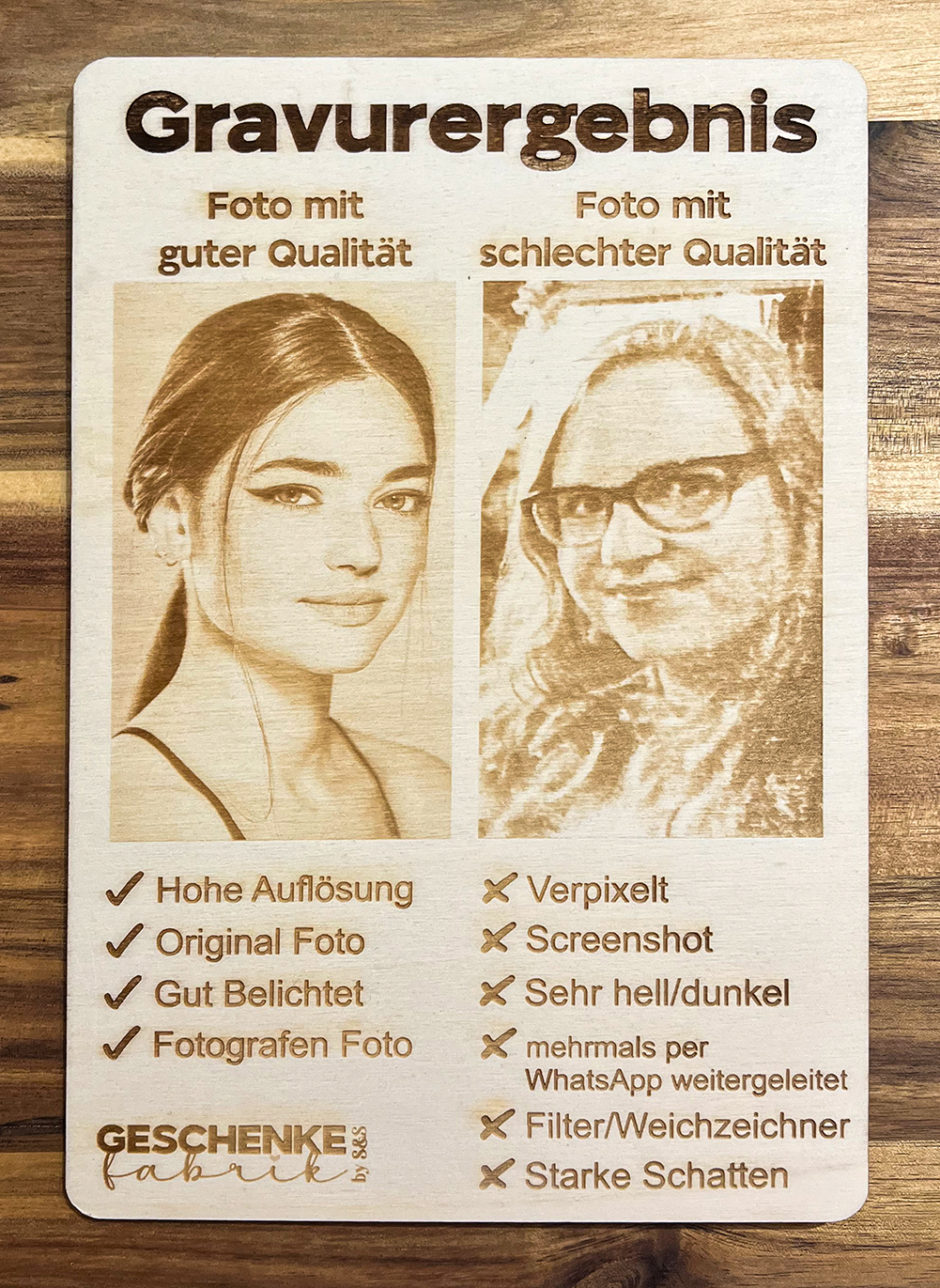 Holz-Aufsteller "Geburt" mit Fotogravur und Wunschtext