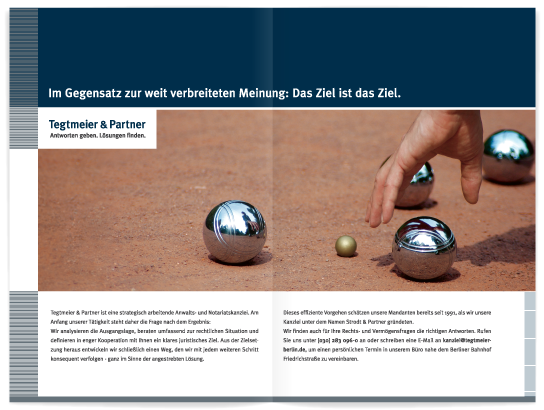 Gestaltung Imagebroschüre mit Einlegekarten · Tegtmeier & Partner Berlin