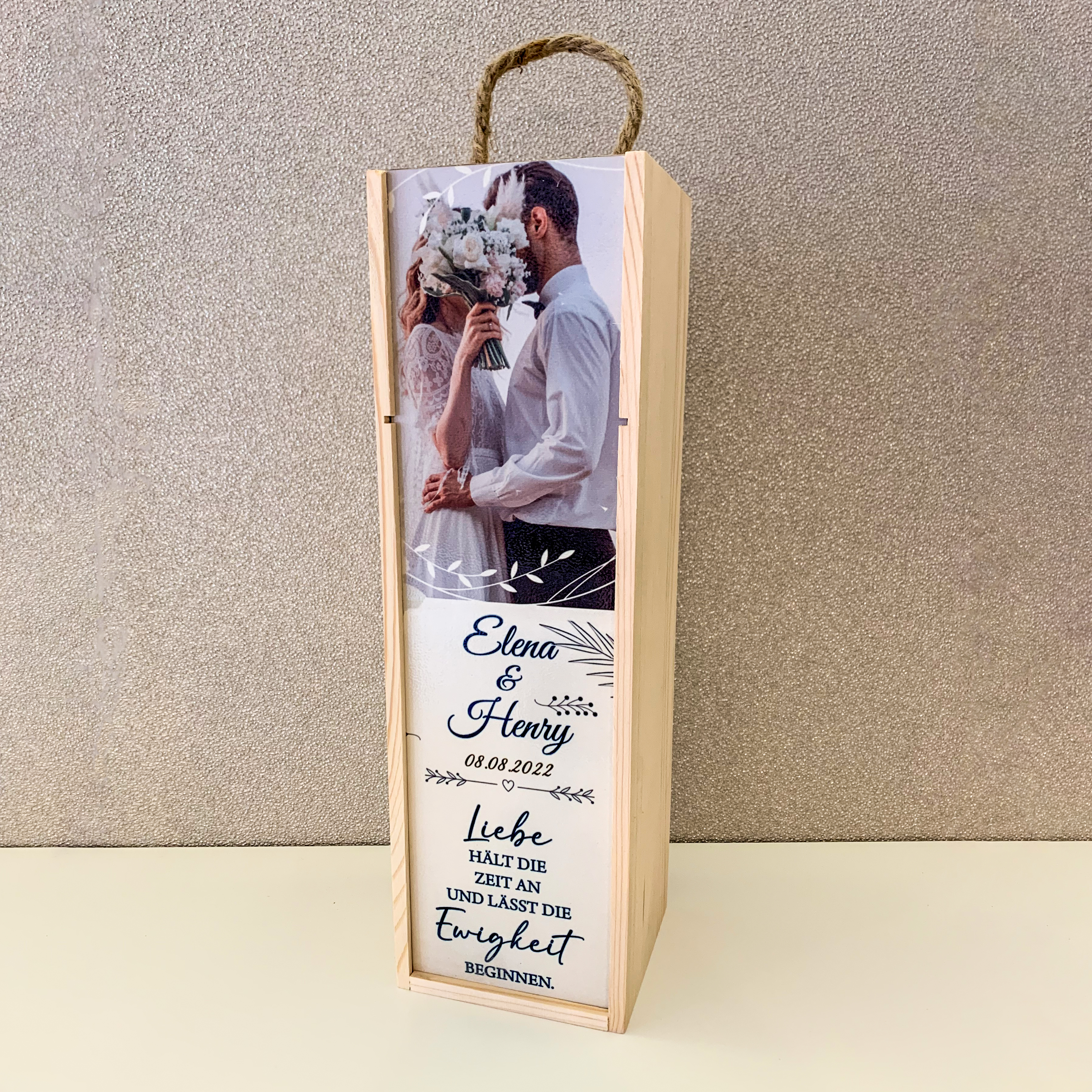 Weinkiste aus Holz für eine Flasche | personalisierbar mit Foto und Text | in Farbe