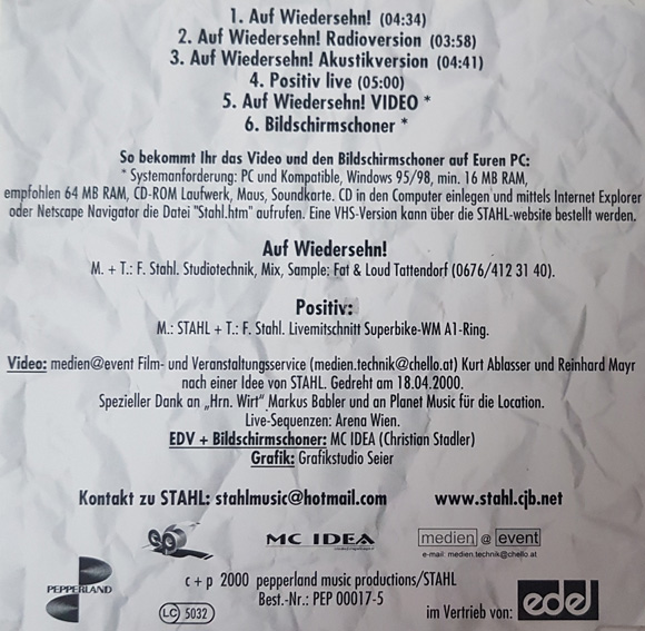 STAHL Single Auf Wiedersehn! CD Inlay