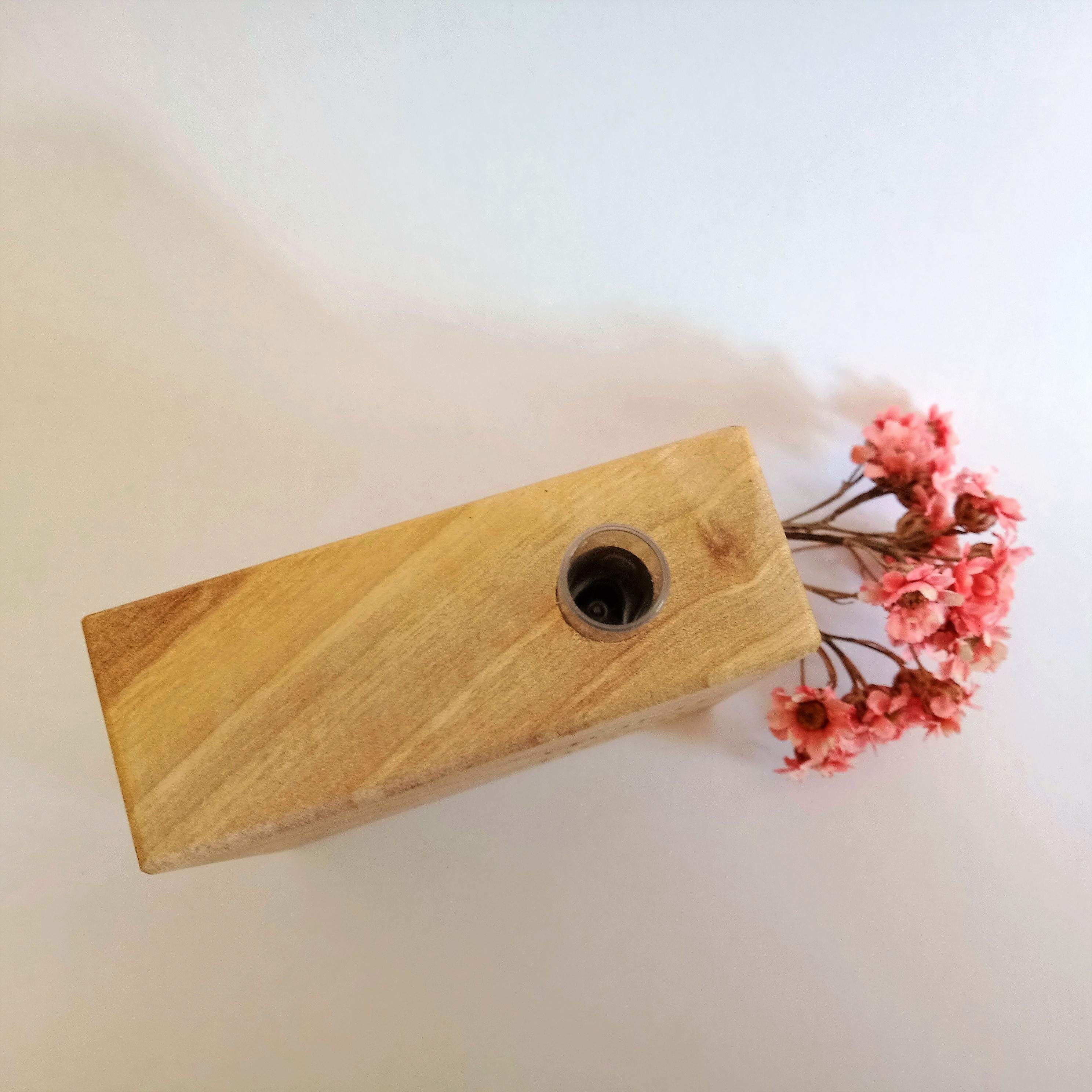 Holz-Vase mit Text, Nuss, quadratisch klein