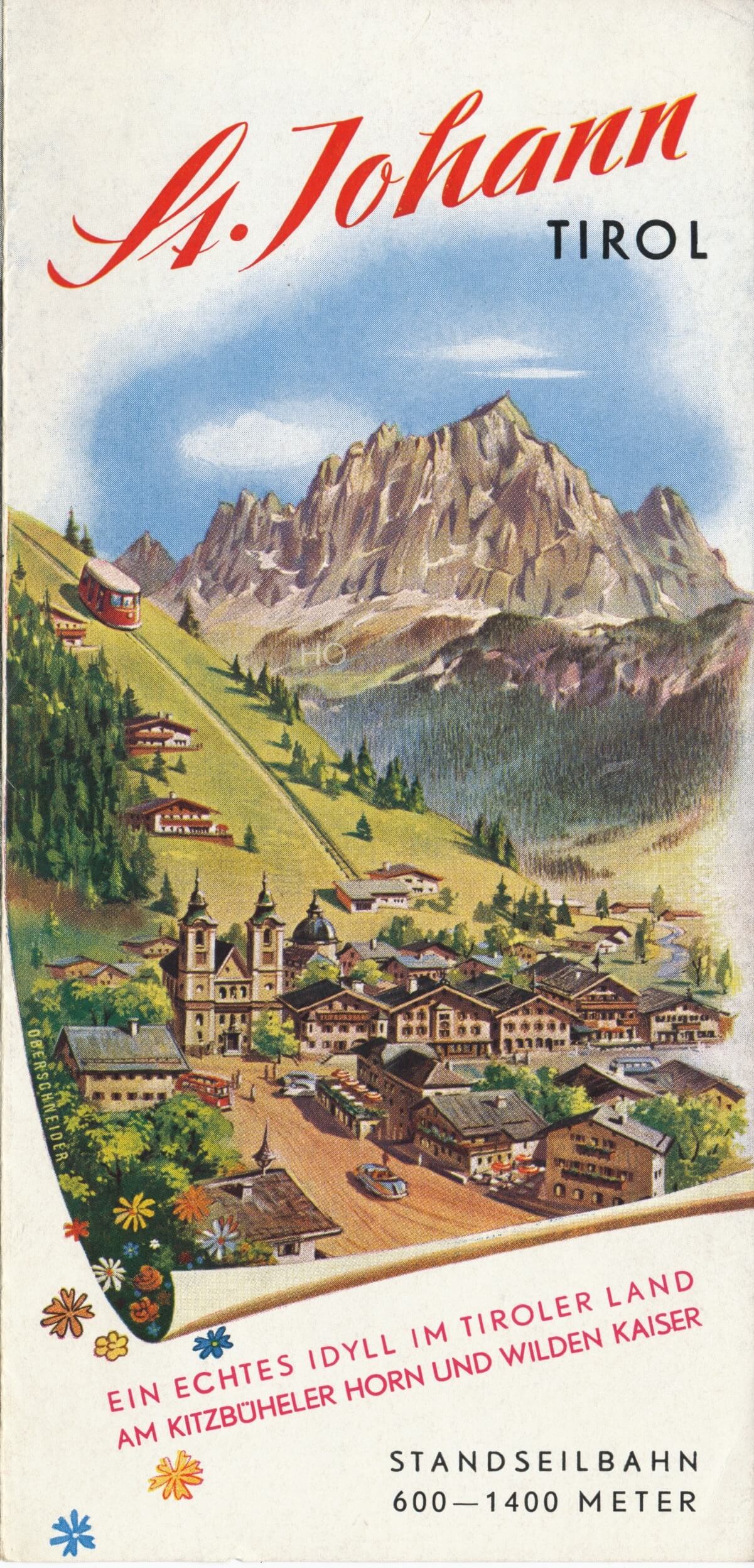 Gezeichnetes Titelbild vom Sommerprospekt St Johann in Tirol von Hans Oberschneider