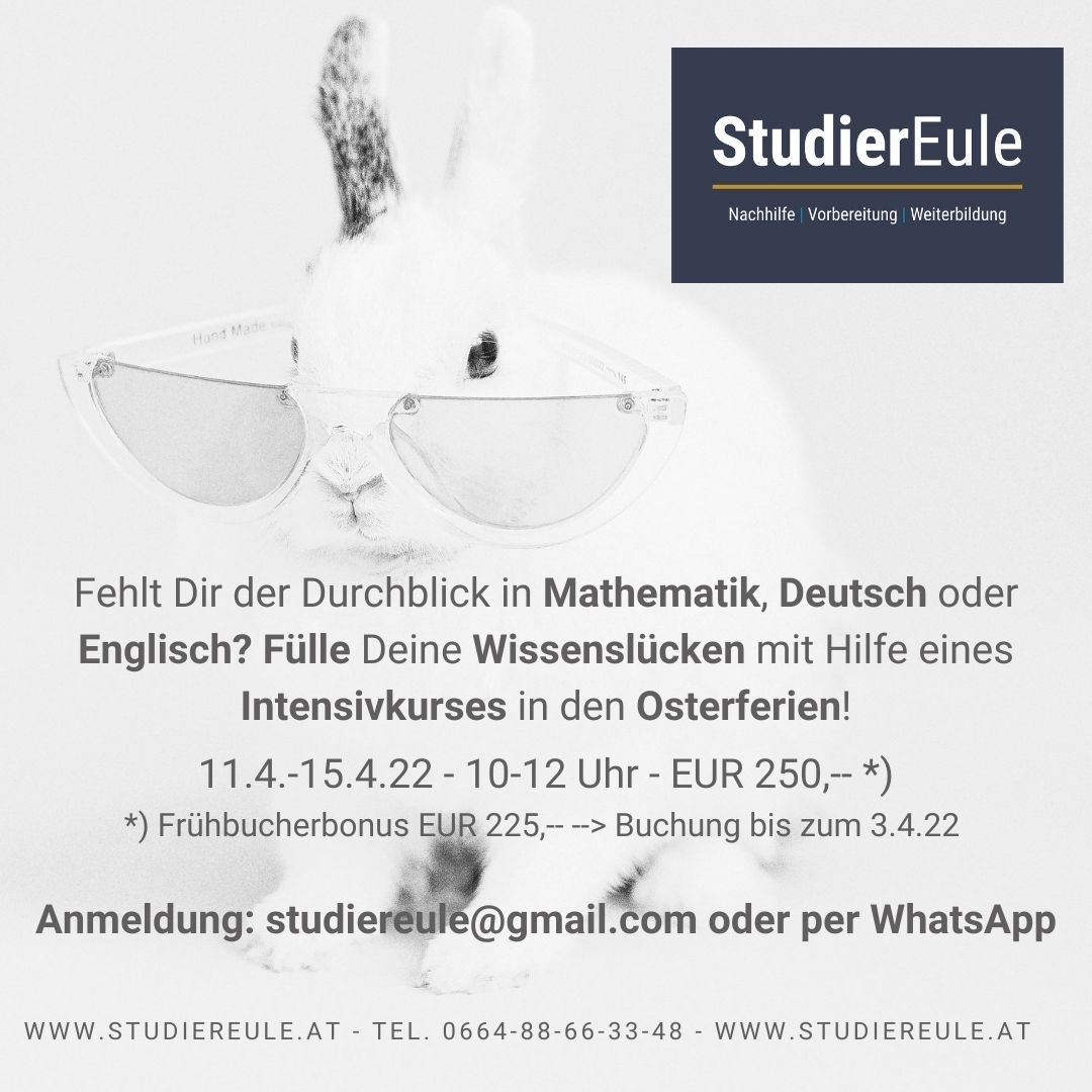 Intensivkurs Nachhilfe Deutsch Mathematik Englisch April 2022