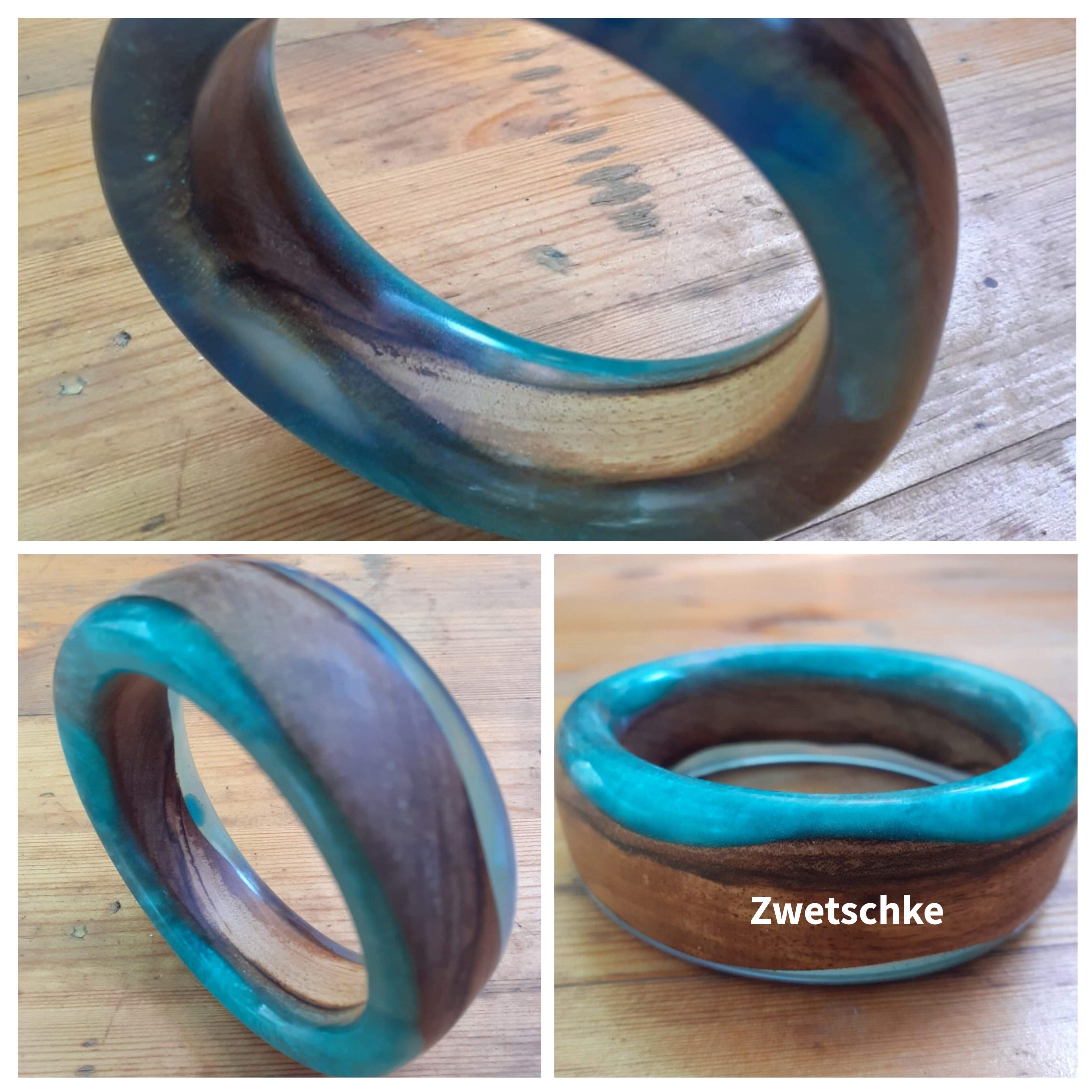 Epoxy-Holz Armreifen, blauer Glitzer in 3 verschiedenen Größen