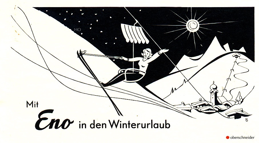 Zeichnung mit Eno in den Winterurlaub von Hans Oberschneider