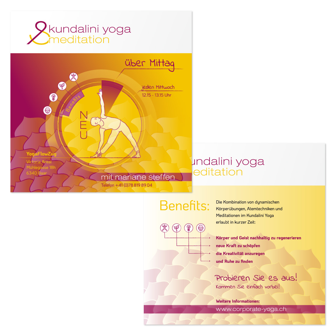 mit Softtouchfolie | kundalini yoga & meditation · Mariane Steffen | www.corporate-yoga.ch