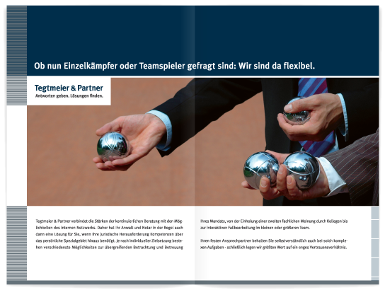 Gestaltung Imagebroschüre mit Einlegekarten · Tegtmeier & Partner Berlin