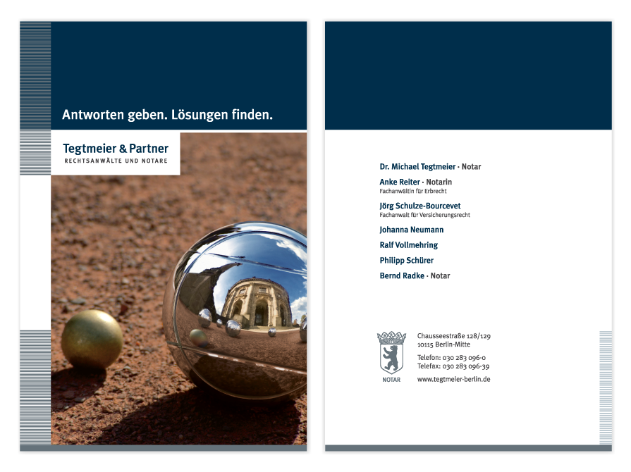 Gestaltung Imagebroschüre mit Einlegekarten 2012 · Tegtmeier & Partner Berlin