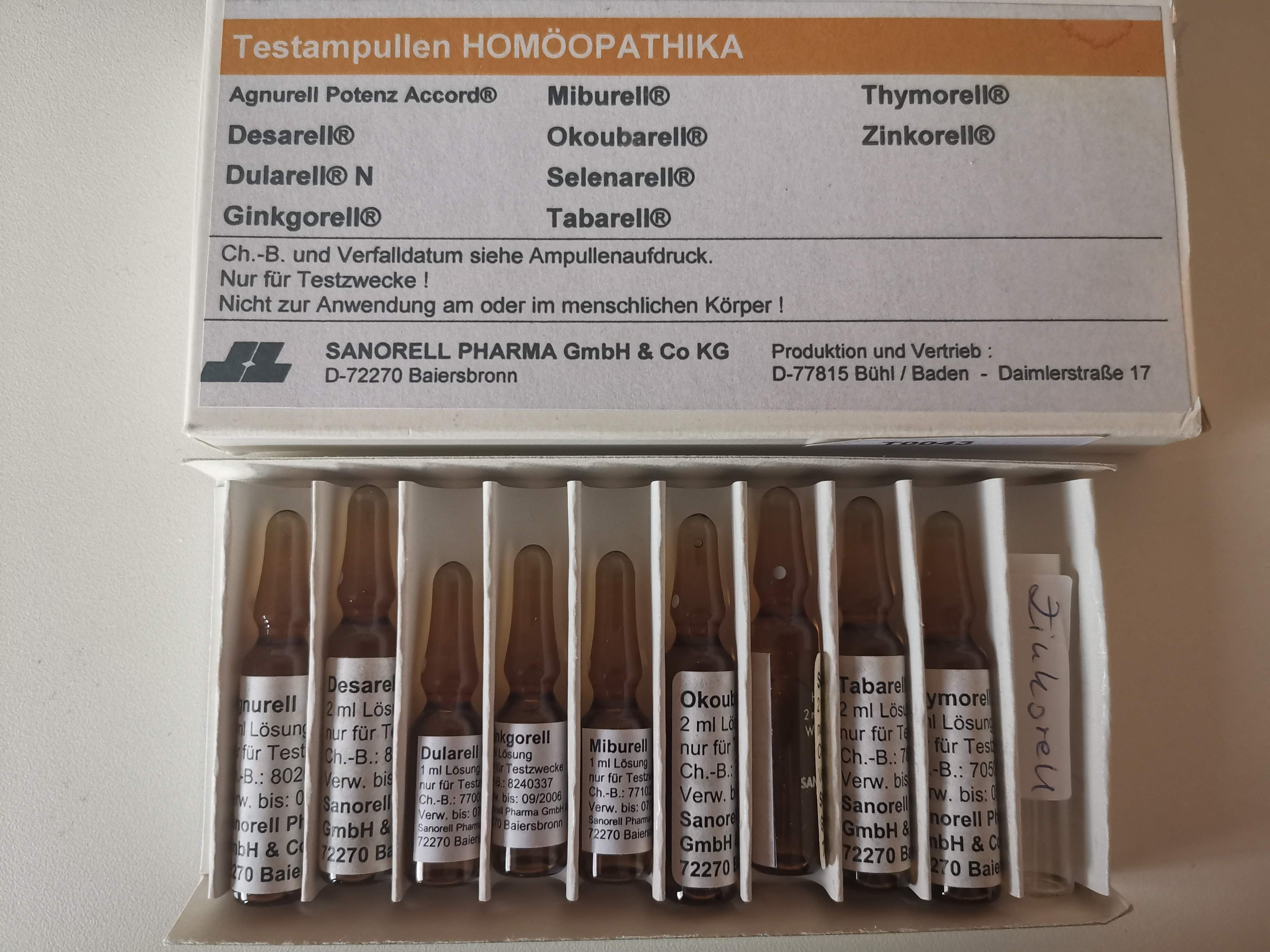 T0043 Sanorell Pharma Testampullen Homöopathika