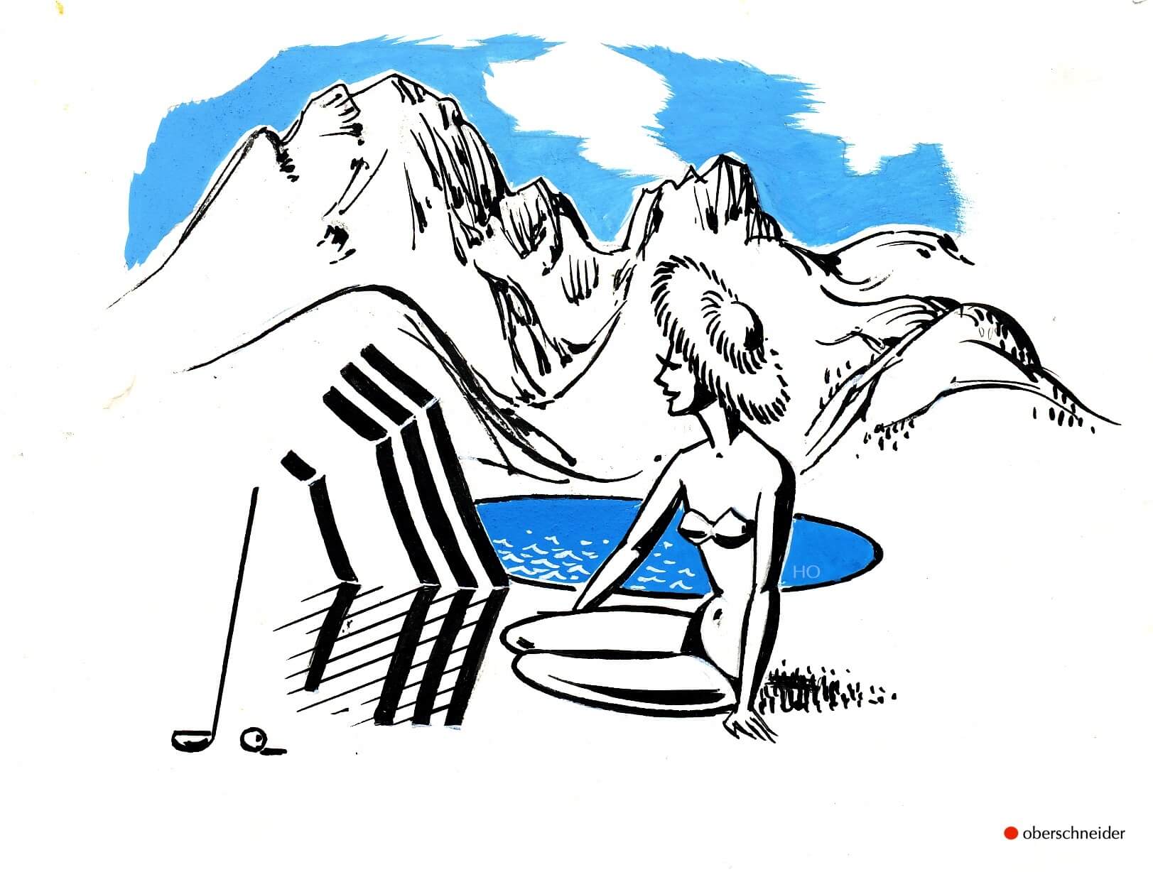 Zeichnung Dame am See von Hans Oberschneider