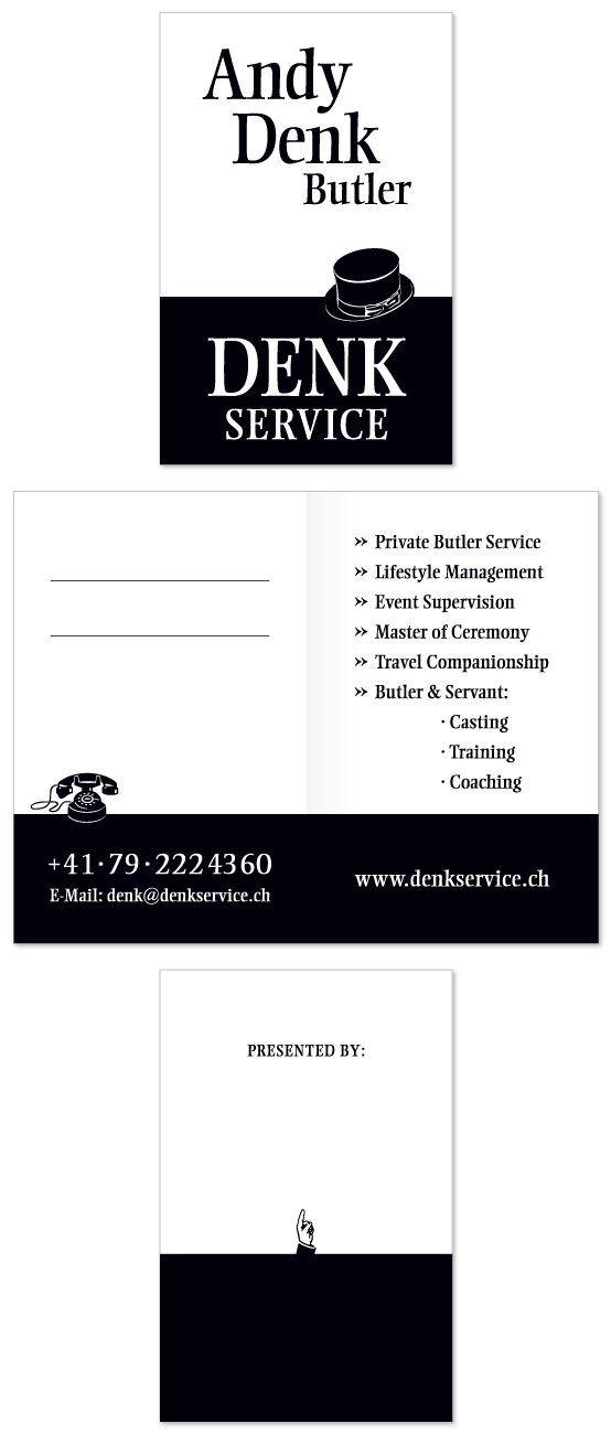 Falzvisitenkarte DenkService · Andy Denk · Butler & Servant