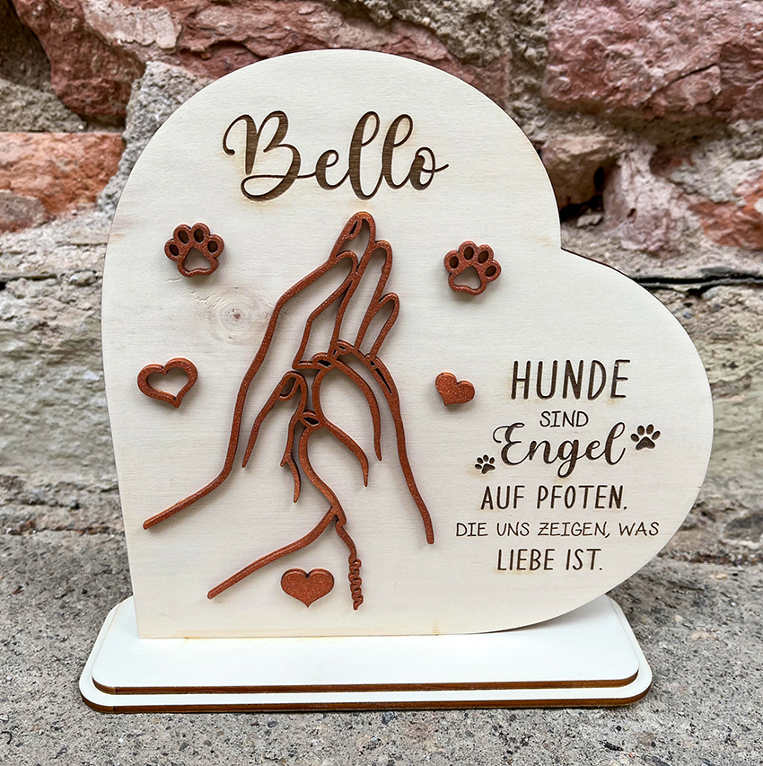 Holz-Aufsteller "Pfote" | Personalisiert mit Namen und Text | Hund oder Katze