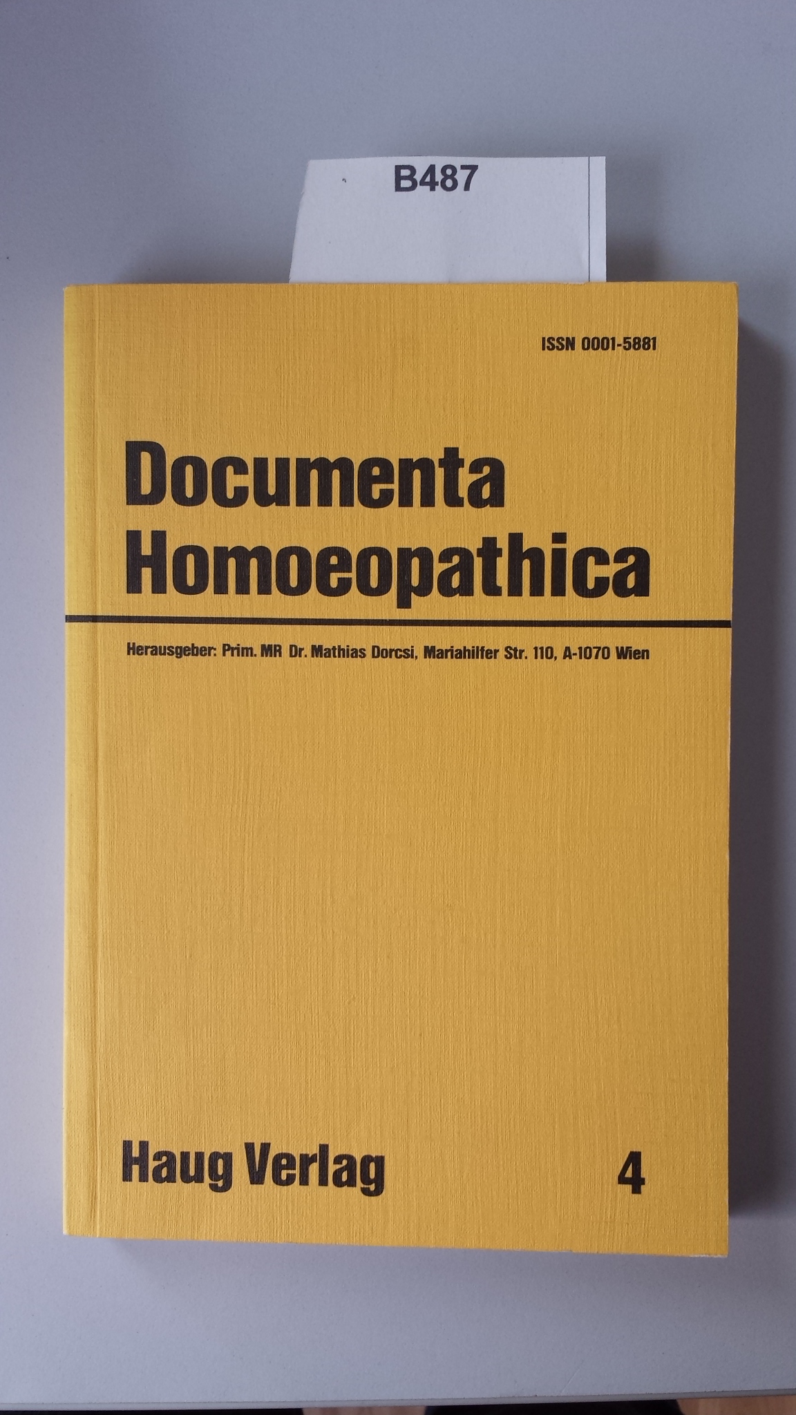 Buch: B487 Documenta Homoeopathica 4