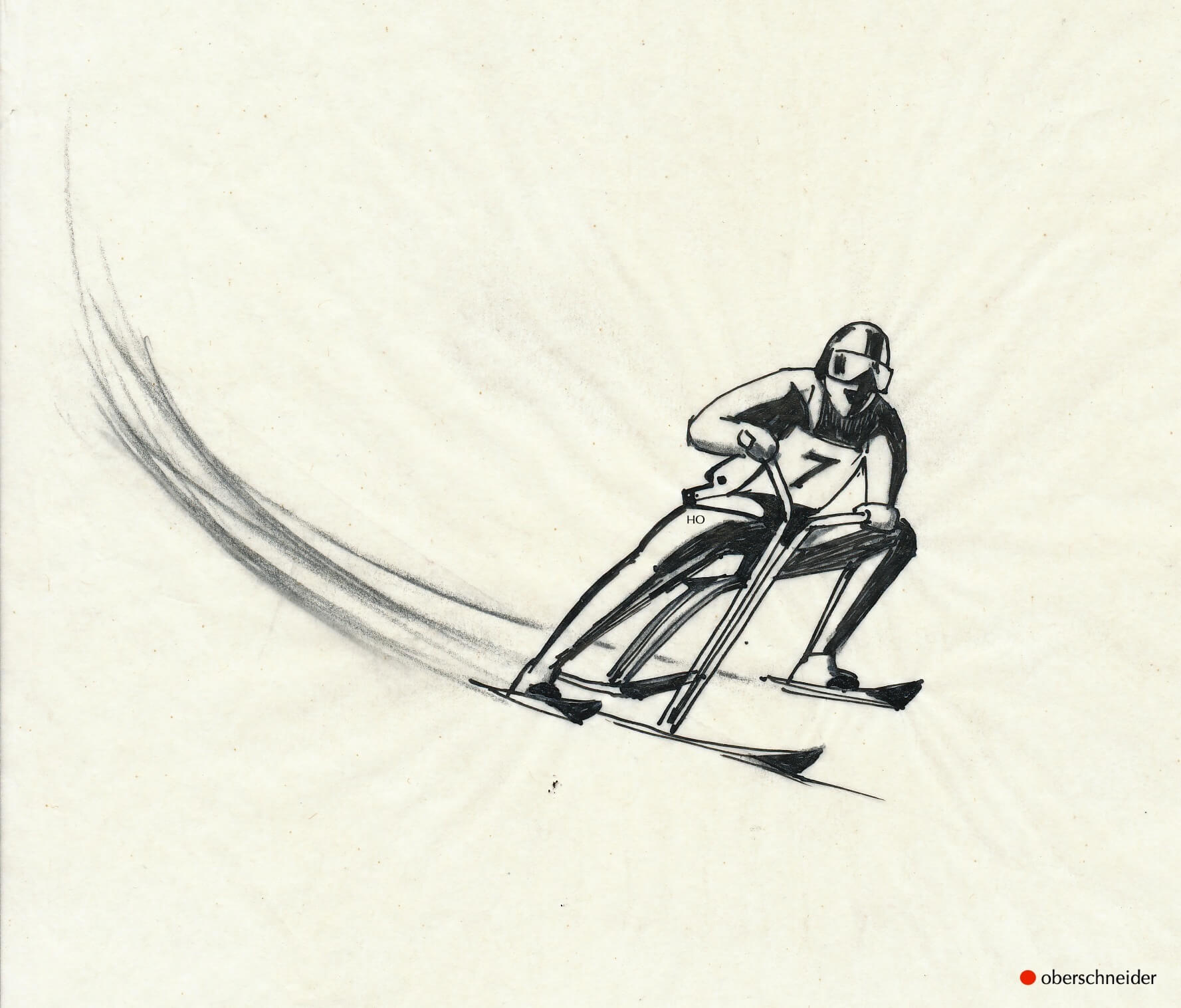 Zeichnung Schibobfahrer Nr. 7 von Hans Oberschneider