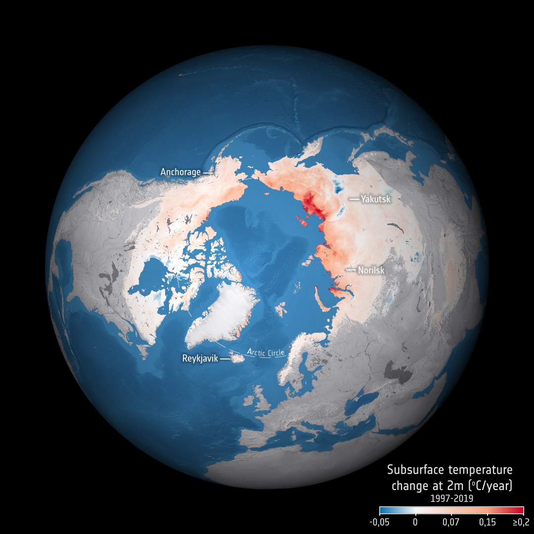 Permafrost warming - source ESA Permafrost_cci