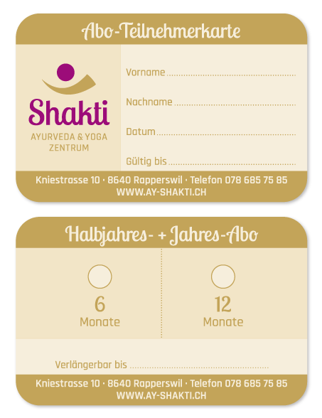 Abokarte / Teilnehmerkarte Shakti Ayurveda & Yoga Zentrum Rapperswil