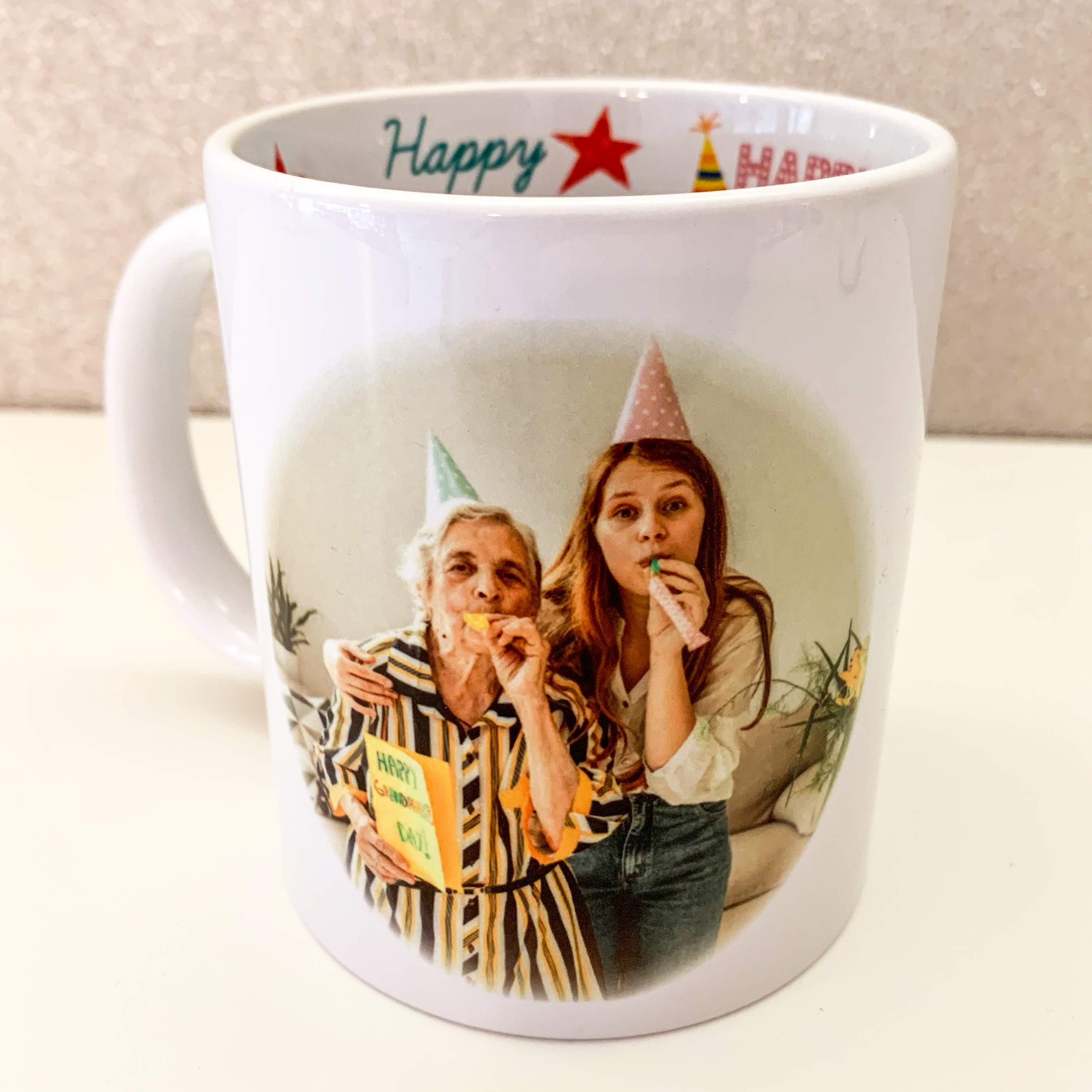Personalisierte Tasse  "Happy Birthday" mit Foto und Text im Wunschdesign