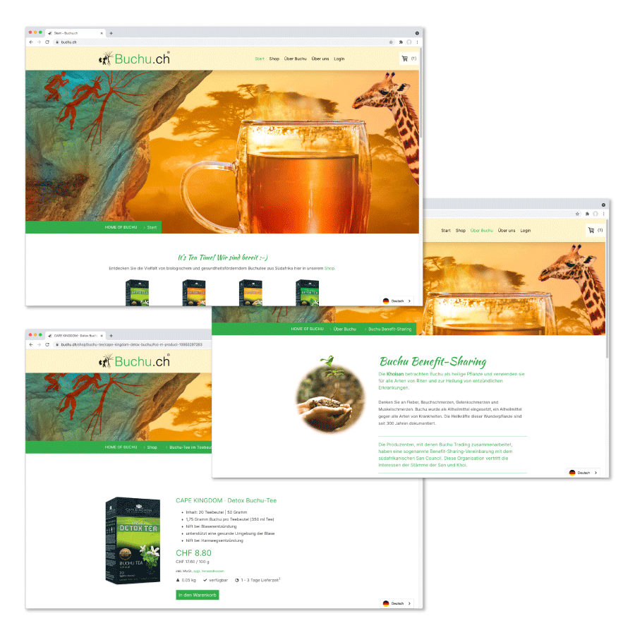Website-Shop-Gestaltung & Umsetzung mit jimdo www.buchu.ch
