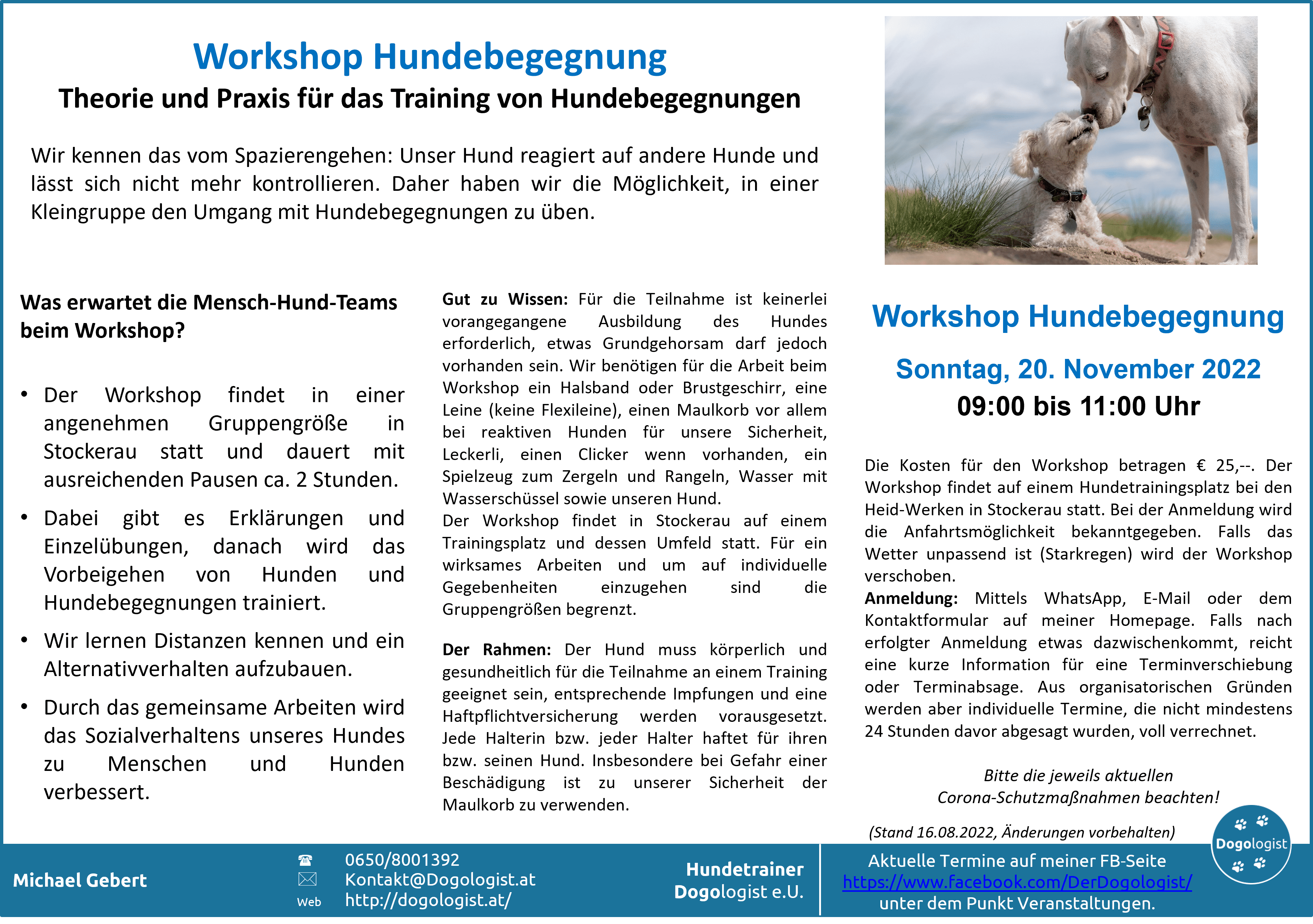 Workshop Hundebegegnung am Sonntag, dem 20. November 2022